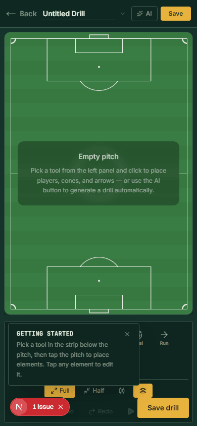 Clubroom on mobile — drill builder
