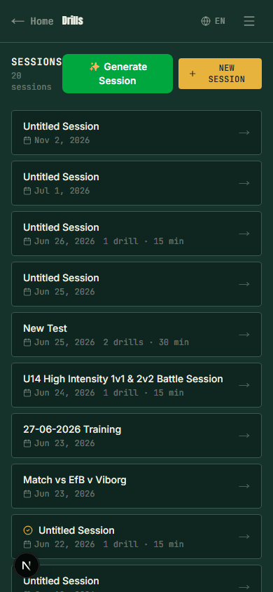 Clubroom on mobile — sessions