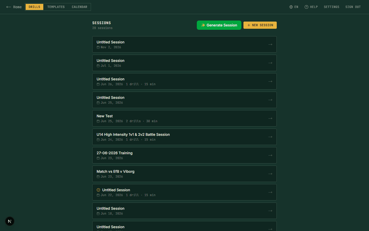 Clubroom session planner